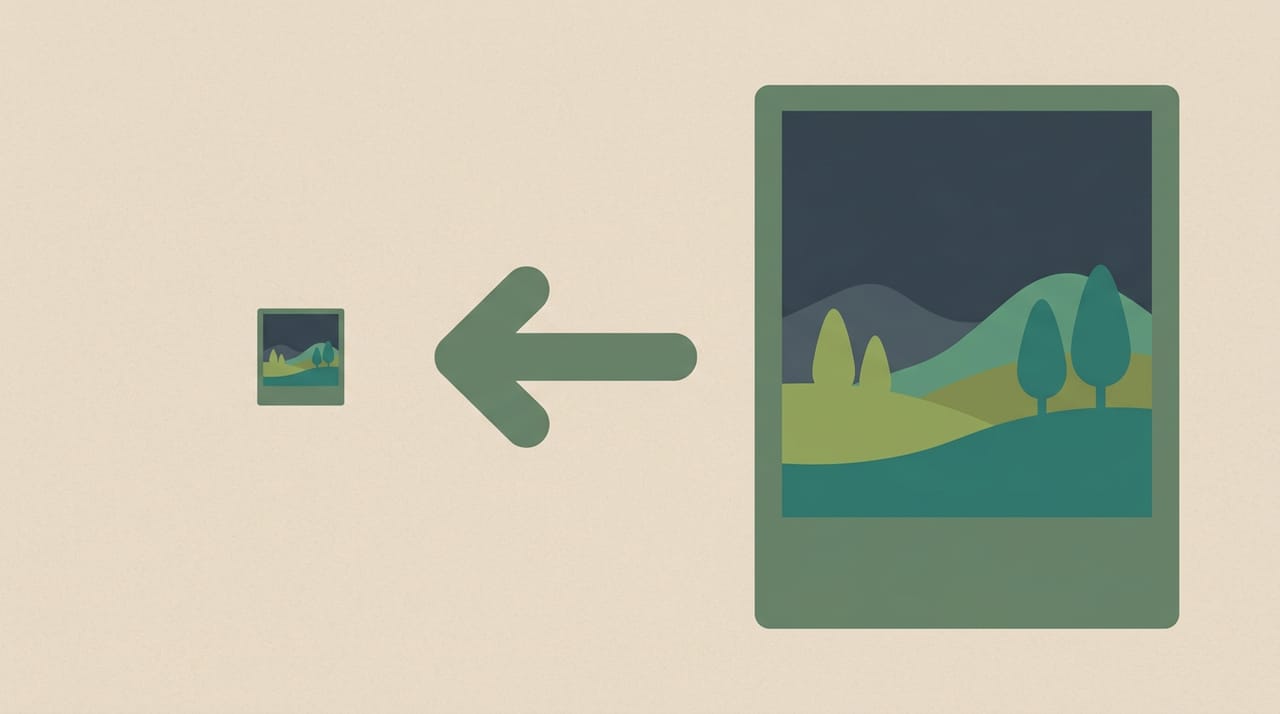 یک تصویرِ خیلی بزرگ در سمتِ راست که با یک فلش فشرده میشود تا داخلِ یک قابِ کوچکِ سمتِ چپ جا شود؛ اختلافِ اندازهٔ آن دو نشان میدهد چه حجمِ اضافهای بیجهت دانلود شده